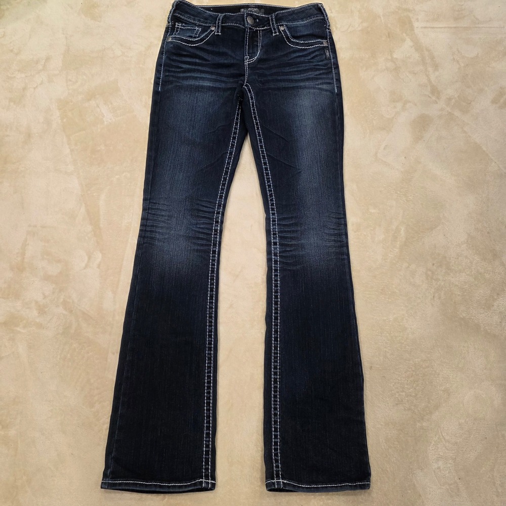 Silver Jeans Co Aiko Bootcut Women's W29 L35 Dark Wash Thick Stitch Stretch